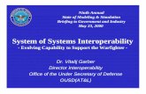 System of Systems InteroperabilityDr. Vitalij Garber Director Interoperability Office of the Under Secretary of Defense OUSD(AT&L) Ninth Annual State of Modeling & Simulation Briefing