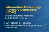Information Technology Advisory Committee (ITAC) · 4/30/2018  · Training. Training consisted of: Mock trials Use of VRI equipment Hardware and software tutorials Training documentation