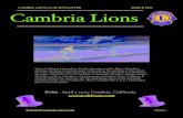 CAMBRIA LIONS CLUB NEWSLETTER MARCH 2020 Cambria Lions · Published monthly by the Lions Club of Cambria. Edited by Jim McPherson Phone: 927-5611 email:spaguyjim@gmail.com General