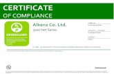 CERTIFICATE · Alkenz Co. Ltd. 3000 Net Series Certified Status 12/22/2011 - 12/22/2016 Certificate Period 75168-410 Certificate Number Products tested in accordance with UL 2821