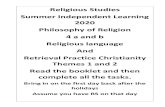 Religious Studies Summer Independent Learning Philosophy ... · Retrieval Practice Christianity Themes 1 and 2 ... and timeless; challenge to sacred texts and religious pronouncements
