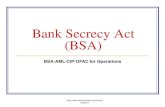 Bank Secrecy Act (BSA) · 2018-12-10 · What is the BSA? The Bank Secrecy Act (BSA) requires all financial institutions, casinos, and certain other businesses to: Monitor customer