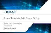 Latest Trends in Data Center Optics - RIPE 72 · Due to the significant increase in bandwidth demand, Data Center connections are moving from 1G/10G, to 25G/40G/100G Within the Data