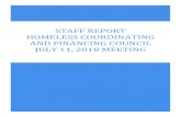STAFF REPORT HOMELESS COORDINATING AND FINANCING … · 2018. 7. 11. · staff report homeless coordinating and financing council july 11, 2018 meeting