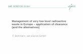 Management of very low level radioactive waste in …...International Regulations – IAEA RS-G-1.7 • Dose for a member of the public in the range of 10 µSv/a • Single events