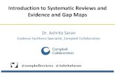 Introduction to Systematic Reviews and Evidence and Gap Maps · Evidence synthesis Statistical or narrative synthesis of the evidence Not done EGMs do not synthesize the evidence