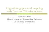 High-throughput read mapping with Burrows-Wheeler indexes · Burrows-Wheeler transform (BWT) Compute a matrix M whose rows are cyclic shifts of sequence S=s 1 s 2..s n: s 1 s 2..s