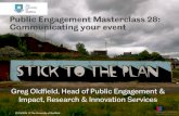 Public Engagement Masterclass 28: Communicating your event/file/Masterclass... · Masterclass title Date 21: What to think about when organising your public engagement event Tuesday
