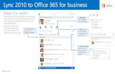 Lync 2010 to Office 365 for business...Start using Lync Lync for Office 365 is a desktop application you can use to make audio or video calls, send instant messages, join and present