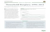 Household Burglary, 1994-2011 · Household burglary usually involved theft, and there was ... households experienced losses of $1 or more as a result of the victimization (appendix