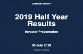 2019 Half Year Results...2019/07/30  · Investor Presentation 30 July 2019 Half Year results ended 30 June 2019 Table of contents Results Summary Sales Results ‒ By region ‒ By