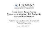 Near-term Task Force Recommendation 2.1 Seismic Hazard ...€¦ · • NTTF Recommendation 2.1 calls for seismic hazard reevaluations at each nuclear power plant using current NRC