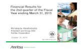 Financial Results for the 2nd quarter of the Fiscal Year ending … · Financial Results FY2014 2Q Agenda Ⅰ-1. Outline of our business segments Ⅰ-2. Consolidated performance Ⅰ-3.