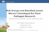 Risk Groups and Biosafety Levels Weren’t Developed for ... · 05.10.2016  · Containment and risk levels, i.e. BSL -1, BSL-2, and BSL-3 although this is widely recognized. Instead