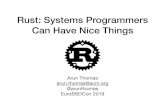 Rust: Systems Programmers Can Have Nice Things Systems... · 2019. 11. 9. · Gaining Popularity for Systems Software (1/2) • Rust Operating Systems: Tock, Redox, “Writing an