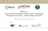 International Hydrogen Infrastructure Challenges Workshop … · 2013. 12. 16. · International Hydrogen Infrastructure Challenges Workshop Summary – NOW, NEDO and DOE . December