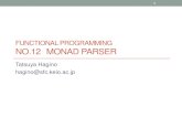 No.12 Monad Parserweb.sfc.keio.ac.jp/~hagino/fp17/12.pdf · Functor Parser •Before making it a monad, it need to be an instance of Functor. •Functor fneeds fmapclass method: •fmap::(a