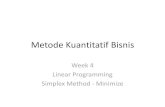 Metode Kuantitatif Bisnis · Metode Kuantitatif Bisnis Week 4 Linear Programming Simplex Method - Minimize . Outlines Solve Linear Programming Model Using Graphic Solution Solve Linear