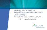 Nursing Perceptions of Horizontal Violence in an Acute ... · Nursing Perceptions of Horizontal Violence in an Acute Care Setting Nicole R. Malmstrom MBA, MSN, RN CHI Health St. Francis