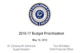 2016-17 Budget Prioritization · School allocations for professional development School design development competitive grants (4) $520,000 $60,000 Junior High schedule change $332,000