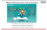 Marie Skłodowska-Curie Actions - UKRO · 2018. 5. 21. · Marie Skłodowska-Curie Actions (MSCA) Research Infrastructures. Industrial Leadership. Leadership in Enabling and Industrial
