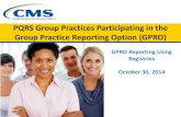 New PQRS Group Practices Participating in the Group Practice … · 2014. 10. 30. · GPRO Web Interface, qualified registry, or EHR) and three outcome measures, and – Performance