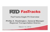FasTracks Eagle P3 Overview Phillip A. Washington, General … · 2016. 7. 15. · • Draft Request for Proposals (RFP) – December 2008 • Extensive industry review ... • Release