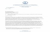 COMMONWEALTH of VIRGINIA · 2016. 5. 16. · 2016 Interim Update Dear Mr. Sundra: The purpose of this letter is to update the Project-Level Carbon Monoxide Air Quality Studies Programmatic