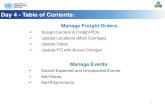 Day 4 - Table of Contents...Day 4 - Table of Contents: 1 Manage Freight Orders Assign Carriers & Freight POs Update Locations (Main Carriage) Update Dates Update FO with Actual Charges