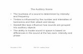12 - Auditory Scenejsawusch/PSY343/12-AuditoryScene.pdf · PSY 343 - Auditory Scene! 7! Timbre - 2 2. Attack and decay. This refers to the time for the note (fundamental and harmonics)