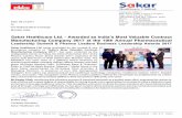 Sakar Healthcare Ltd. - Awarded as India’s Most Valuable … · 2019. 7. 10. · Mr.Sanjay Shah, mentioning this milestone success & important landmark as a perfect team effort,