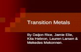Transition Metals - WordPress.com · 2015. 1. 1. · Transition metals have high melting/boiling points due to strong metallic bonds. Therefore, the more unpaired electrons are present,