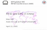 RFID and EPC in China Lab (Min Hao).pdf · 2014. 6. 20. · • RFID standard for China ¾Technical reference • Promote RFID industry ¾Chips, packaging, printing, readers, software,