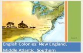 Level 1 English Colonies: New England, Middle Atlantic ...wheeler1976.weebly.com/uploads/5/0/6/3/50636077/new_england__… · New England Middle Atlantic Southern. Southern Plantation