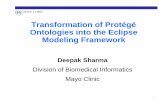 Transformation of Protégé Ontologies into the Eclipse ...protege.stanford.edu/conference/2005/.../8.3_Sharma...Deepak Sharma Division of Biomedical Informatics Mayo Clinic. 2 Outline