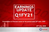 PowerPoint Presentation€¦ · EARNINGS UPDATE Q1FY21 27th July, 2020 Presentation on financial results for the period ended 30th June, 2020. Standalone Highlights Q1FY21 PAT ` 203,998