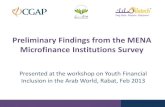 Preliminary Findings from the MENA Microfinance Institution Survey · 2013. 3. 29. · services, the lowest of any region in the world (WB, 2012). •Concerns about Arab youth economic
