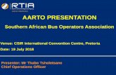 AARTO PRESENTATION. Progress in... · 2018. 7. 25. · AARTO PRESENTATION Southern African Bus Operators Association Venue: CSIR International Convention Centre, Pretoria Date: 19