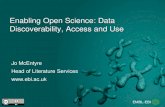 Enabling Open Science: Data Discoverability, Access and Use · Europe PMC • Abstracts: 30 million • Full-text articles: 3 million • Article citation counts • Grants • ORCIDs