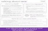 talking about race · -See ways in which we might be contributing to or benefitting from systemic racism Talking about race often leads into other issues – economics, power, safety,