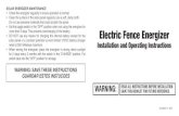 Electric Fence Energizer - Kencove · on the fence. Locate energizer so that solar panel is facing due south into the sun at its highest point at 12:00 noon. Select a location where