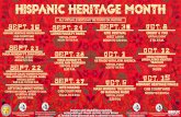 Hispanic Heritage Month EventsHISPANIC HERITAGE MONTH ALL VIRTUAL EVENTS MAY BE FOUND ON JACSYNC SEPT. HISPANIC HERITAGE MONTH KICKOFF CAB COURTYARD NOON TO 1:30 P.M. SEPT. MASA MONDAY