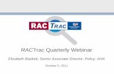 RACTrac Quarterly Webinar€¦ · RACTrac Quarterly Webinar Elizabeth Baskett, Senior Associate Director, Policy, AHA October 5, 2011. 2 Agenda • RAC Update – Medicaid RACs begin