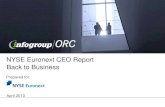 NYSE Euronext CEO Report Back to Business · increased to 240, and with CEOs from Euronext and NYSE Arca also included, 254 CEOs participated in the 2008 Report. The 2009 Report questionnaire