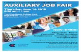 Auxiliary Job Fair 2018 Flyer - Conroe ISD€¦ · AUXILÎARY JOB FAIR Thursday, June 14, 2018 8:30 am - 1 pm The Woodlands College Park High School 3701 College Park Drive The Woodlands,