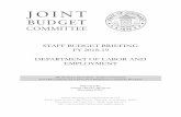 STAFF BUDGET BRIEFING FY 2018-19 DEPARTMENT OF LABOR … · staff budget briefing fy 2018-19 department of labor and employment jbc working document - subject to change staff recommendation