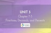 Unit 3 - Prealgebra Lesson Plans · UNIT 3 Chapter 7-3 Fractions, Decimals, and Percents. Vocabulary A percent is a ratio that compares a number to 100. The meaning of 75% is shown
