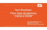 Tech Breakfast: Fibre Optic Multiplexing · Proper money - DWDM • CWDM has a channel spacing of 20nm • DWDM by contrast uses 0.8nm (100Ghz grid) or 0.4nm (50Ghz grid) • This