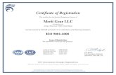 Certificate of Registration Merit Gear LLC DRAFT · 2019. 7. 8. · Merit Gear LLC 810 Hudson St. Antigo, Wisconsin, 54409, United States has been assessed by NSF-ISR and found to