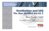 Ventilation and IAQ · ASHRAE Standard 62.1-2004 /1 Purpose of Std 62.1 • “… to specify minimum ventilation rates and indoor air quality that will be acceptable to human occupants